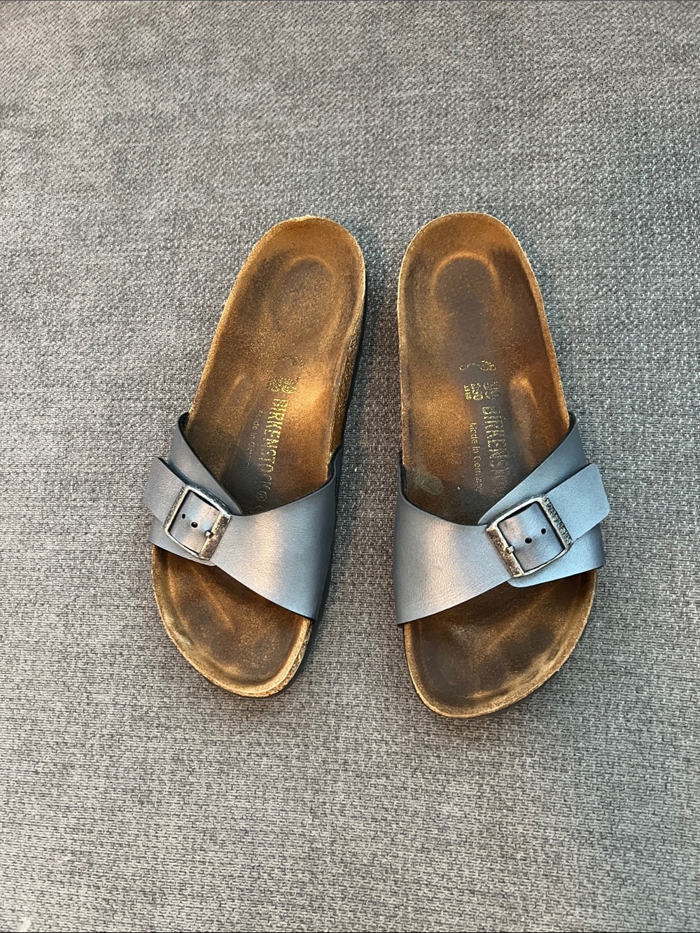 Birkenstock Women's Metallic Blue Single Strap Sandals